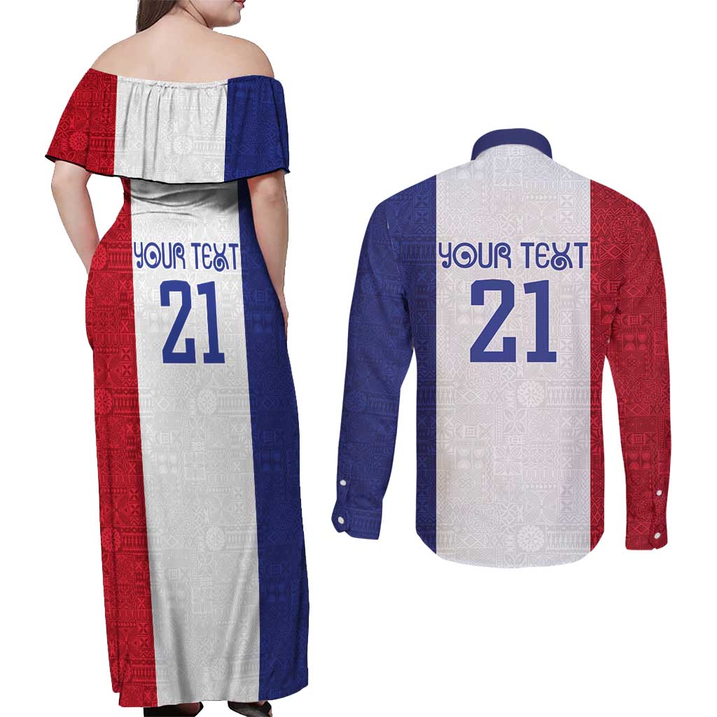 New Zealand Rugby Pacific Personalised Couples Matching Off Shoulder Maxi Dress and Long Sleeve Button Shirt Maori Style Tribal Tapa Pattern