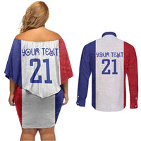 New Zealand Rugby Pacific Personalised Couples Matching Off Shoulder Short Dress and Long Sleeve Button Shirt Maori Style Tribal Tapa Pattern