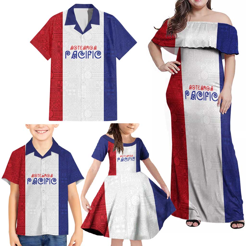 New Zealand Rugby Pacific Personalised Family Matching Off Shoulder Maxi Dress and Hawaiian Shirt Maori Style Tribal Tapa Pattern