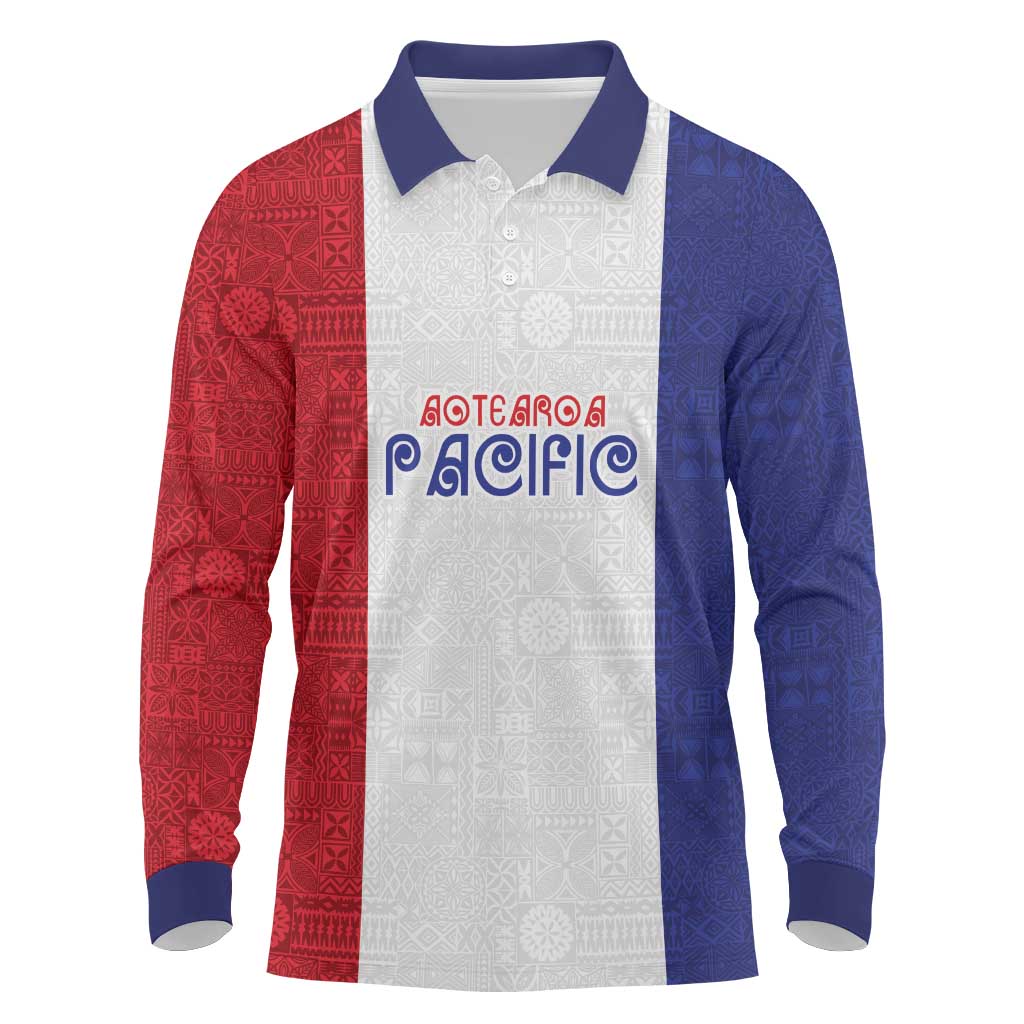 New Zealand Rugby Pacific Personalised Long Sleeve Polo Shirt Maori Style Tribal Tapa Pattern