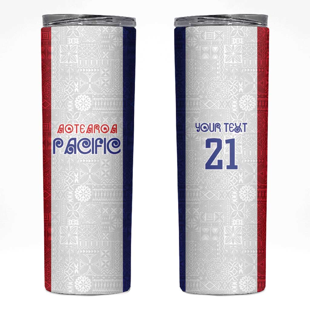 New Zealand Rugby Pacific Personalised Skinny Tumbler Maori Style Tribal Tapa Pattern