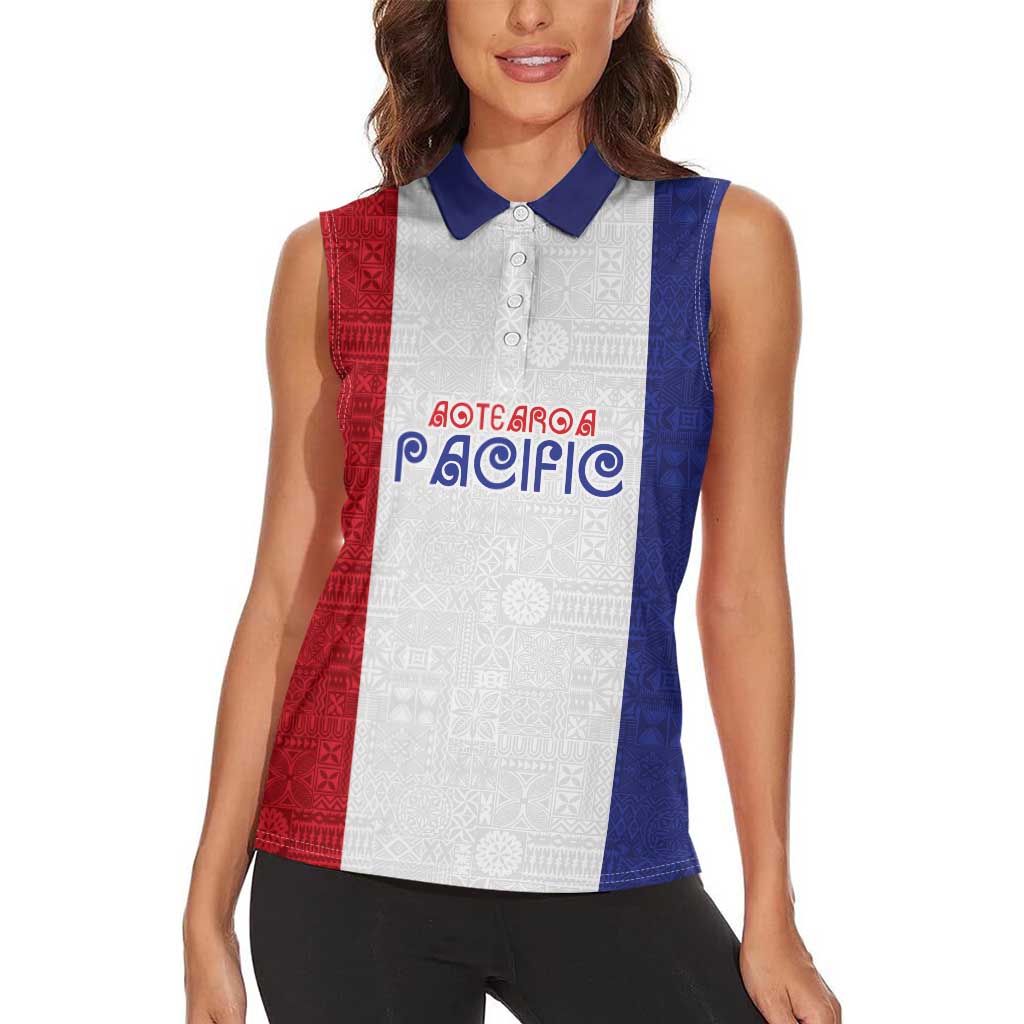 New Zealand Rugby Pacific Personalised Women Sleeveless Polo Shirt Maori Style Tribal Tapa Pattern