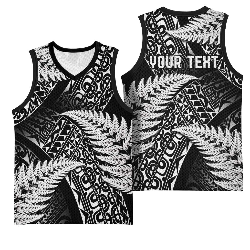 New Zealand Rugby Pacific Personalised Basketball Jersey All Black Maori Pasifika Fern Pattern - Polynesian Pride