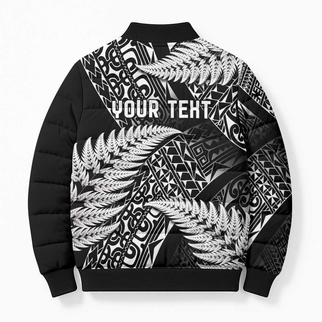 New Zealand Rugby Pacific Personalised Bomber Puffer Jacket All Black Maori Pasifika Fern Pattern - Polynesian Pride