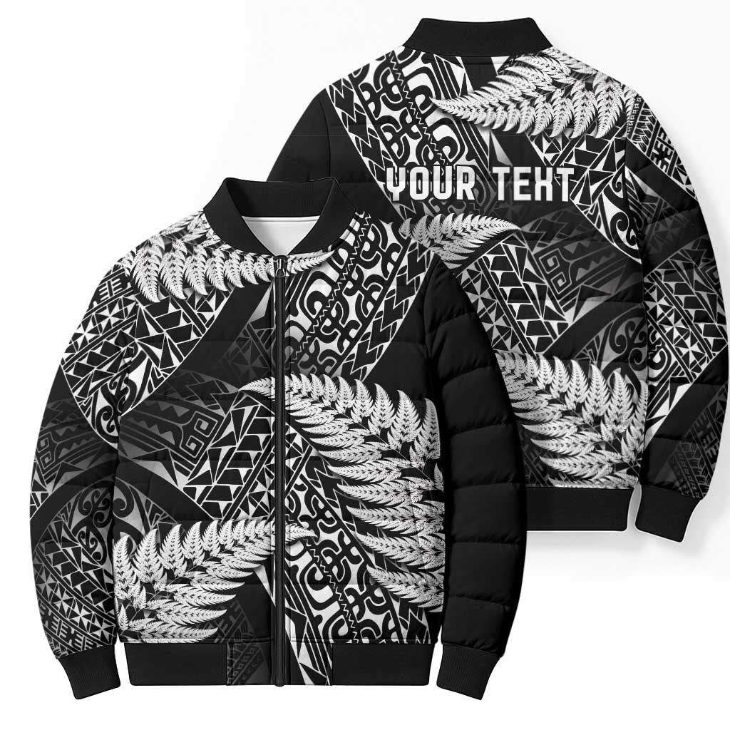 New Zealand Rugby Pacific Personalised Bomber Puffer Jacket All Black Maori Pasifika Fern Pattern - Polynesian Pride