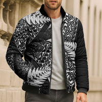 New Zealand Rugby Pacific Personalised Bomber Puffer Jacket All Black Maori Pasifika Fern Pattern - Polynesian Pride