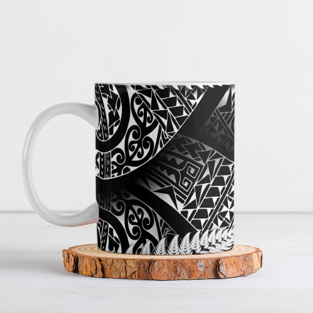 New Zealand Rugby Pacific Personalised Ceramic Mug All Black Maori Pasifika Fern Pattern - Polynesian Pride