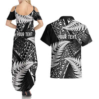 New Zealand Rugby Pacific Personalised Couples Matching Summer Maxi Dress and Hawaiian Shirt All Black Maori Pasifika Fern Pattern