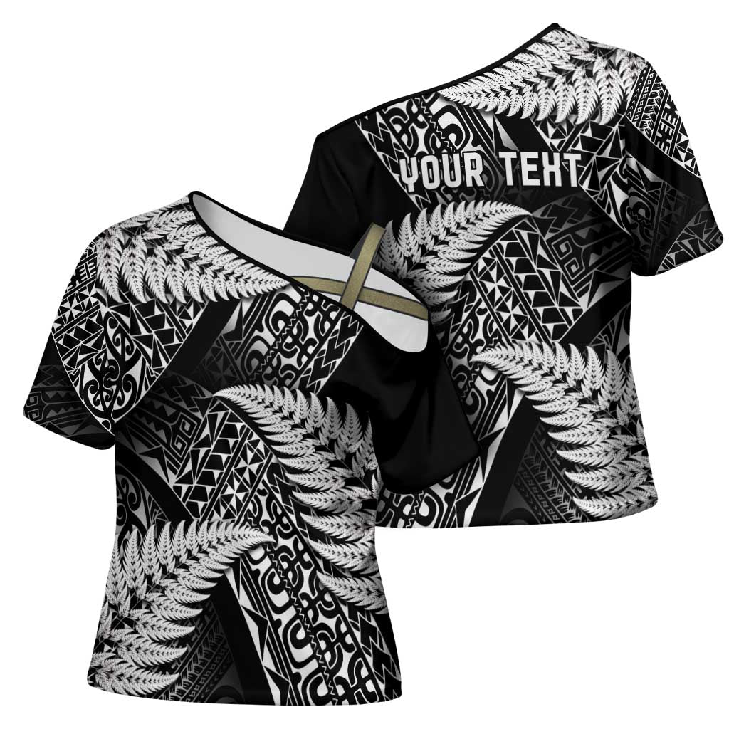 New Zealand Rugby Pacific Personalised Cross Shoulder Shirt All Black Maori Pasifika Fern Pattern - Polynesian Pride