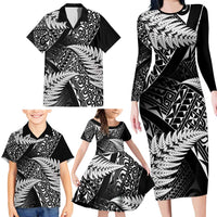 New Zealand Rugby Pacific Personalised Family Matching Long Sleeve Bodycon Dress and Hawaiian Shirt All Black Maori Pasifika Fern Pattern