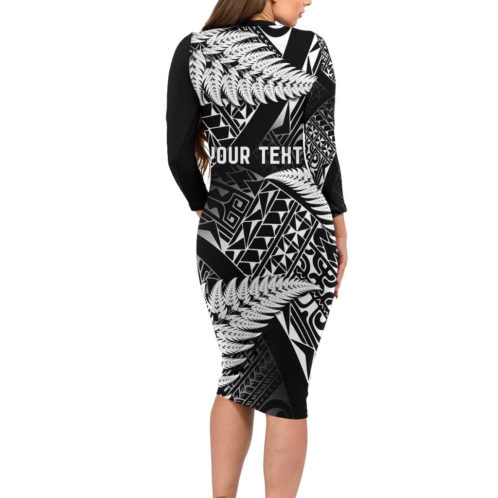 New Zealand Rugby Pacific Personalised Family Matching Long Sleeve Bodycon Dress and Hawaiian Shirt All Black Maori Pasifika Fern Pattern