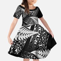 New Zealand Rugby Pacific Personalised Family Matching Off The Shoulder Long Sleeve Dress and Hawaiian Shirt All Black Maori Pasifika Fern Pattern