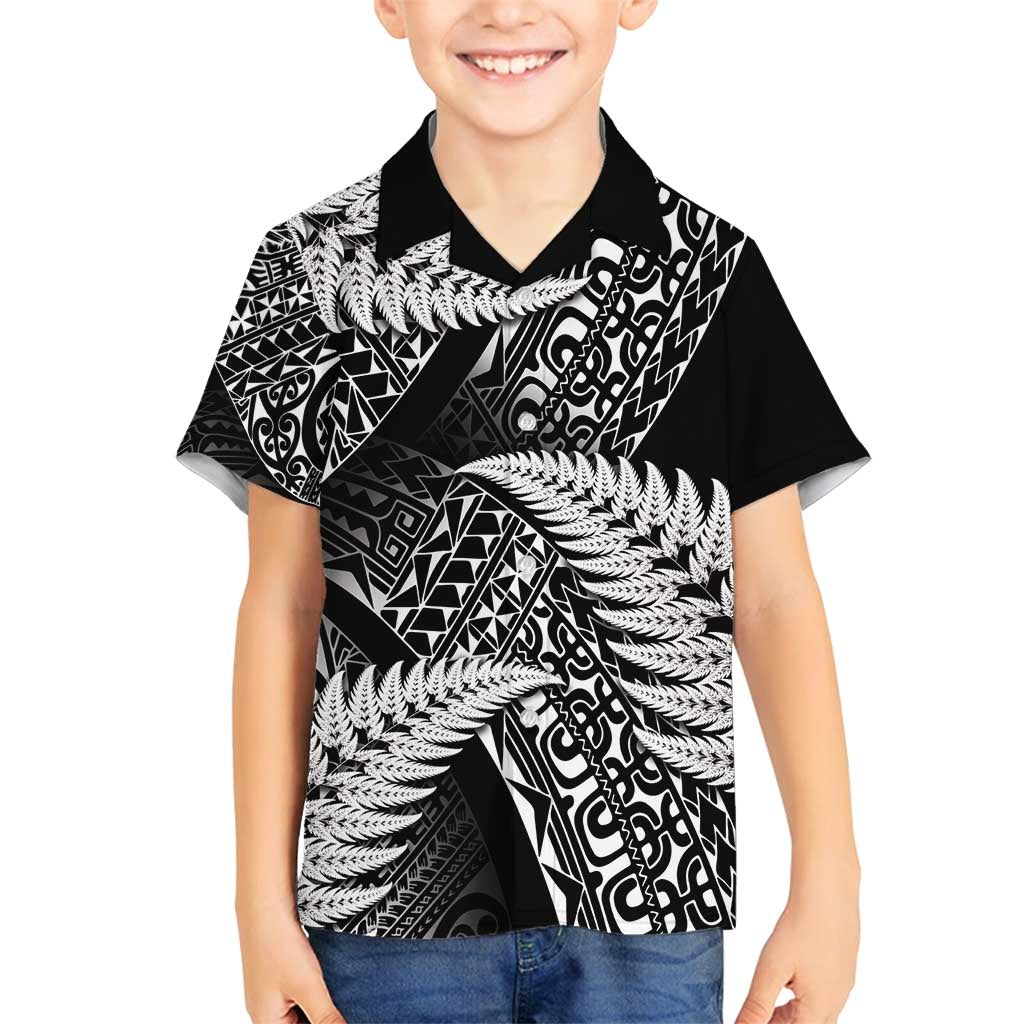 New Zealand Rugby Pacific Personalised Family Matching Off Shoulder Short Dress and Hawaiian Shirt All Black Maori Pasifika Fern Pattern