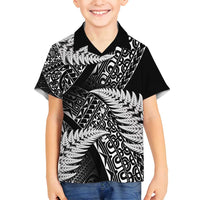 New Zealand Rugby Pacific Personalised Family Matching Off Shoulder Short Dress and Hawaiian Shirt All Black Maori Pasifika Fern Pattern