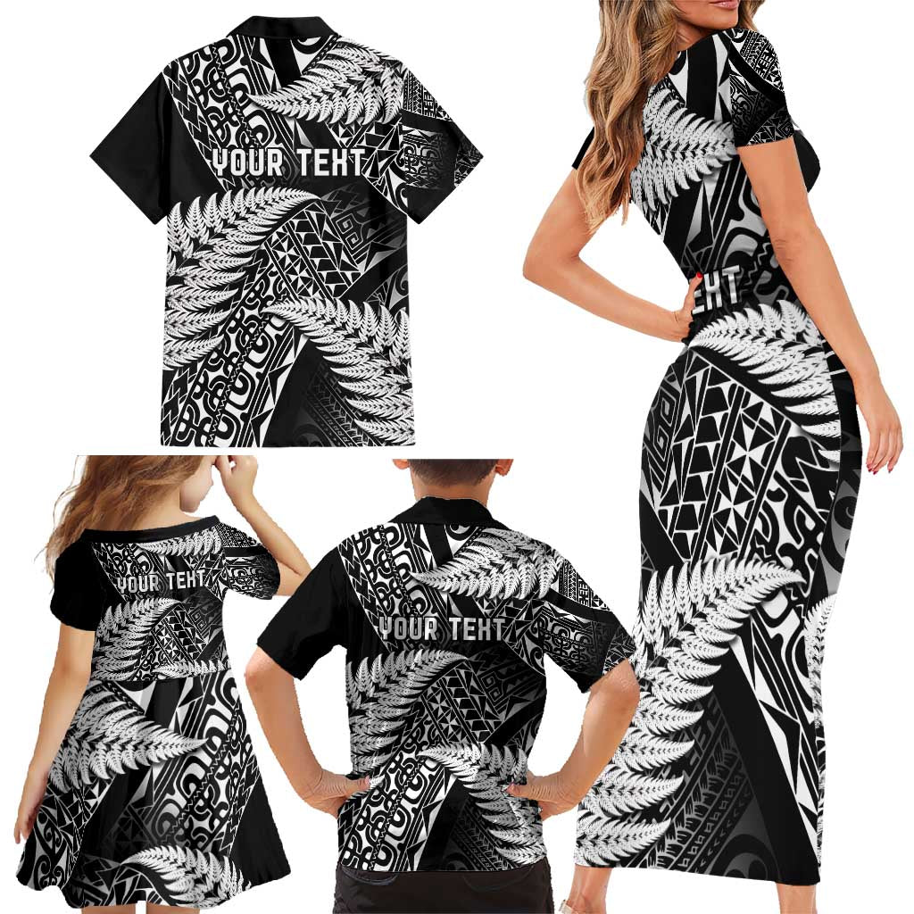 New Zealand Rugby Pacific Personalised Family Matching Short Sleeve Bodycon Dress and Hawaiian Shirt All Black Maori Pasifika Fern Pattern