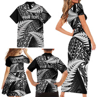 New Zealand Rugby Pacific Personalised Family Matching Short Sleeve Bodycon Dress and Hawaiian Shirt All Black Maori Pasifika Fern Pattern