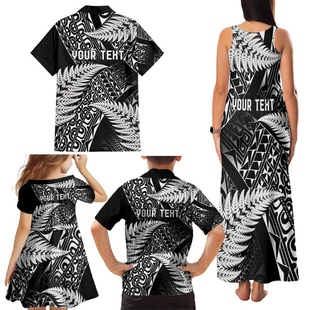 New Zealand Rugby Pacific Personalised Family Matching Tank Maxi Dress and Hawaiian Shirt All Black Maori Pasifika Fern Pattern