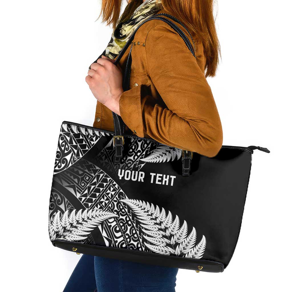 New Zealand Rugby Pacific Personalised Leather Tote Bag All Black Maori Pasifika Fern Pattern