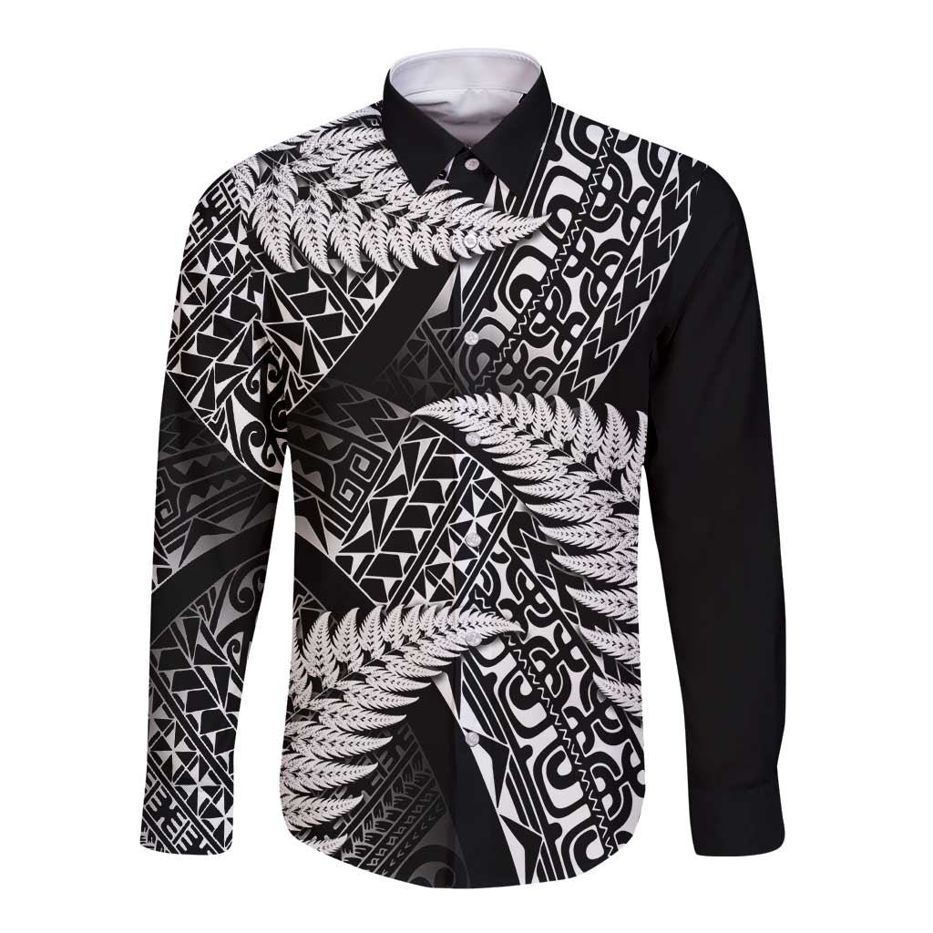 New Zealand Rugby Pacific Personalised Long Sleeve Button Shirt All Black Maori Pasifika Fern Pattern
