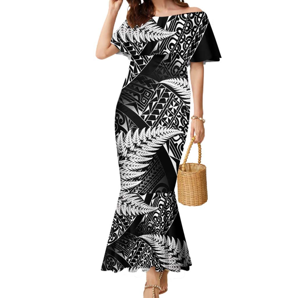 New Zealand Rugby Pacific Personalised Mermaid Dress All Black Maori Pasifika Fern Pattern