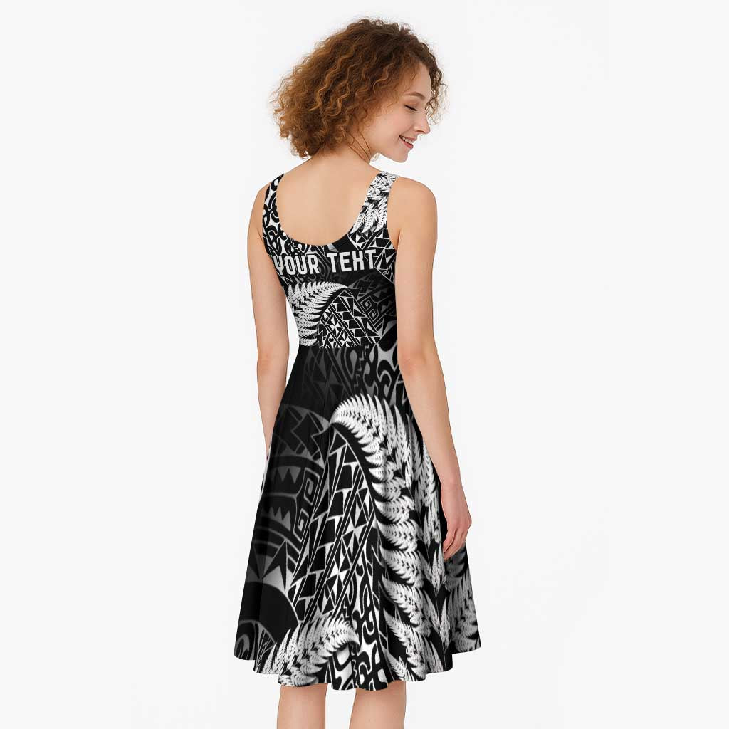 New Zealand Rugby Pacific Personalised Midi Dress All Black Maori Pasifika Fern Pattern - Polynesian Pride