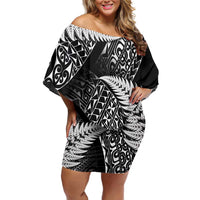 New Zealand Rugby Pacific Personalised Off Shoulder Short Dress All Black Maori Pasifika Fern Pattern