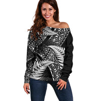 New Zealand Rugby Pacific Personalised Off Shoulder Sweater All Black Maori Pasifika Fern Pattern