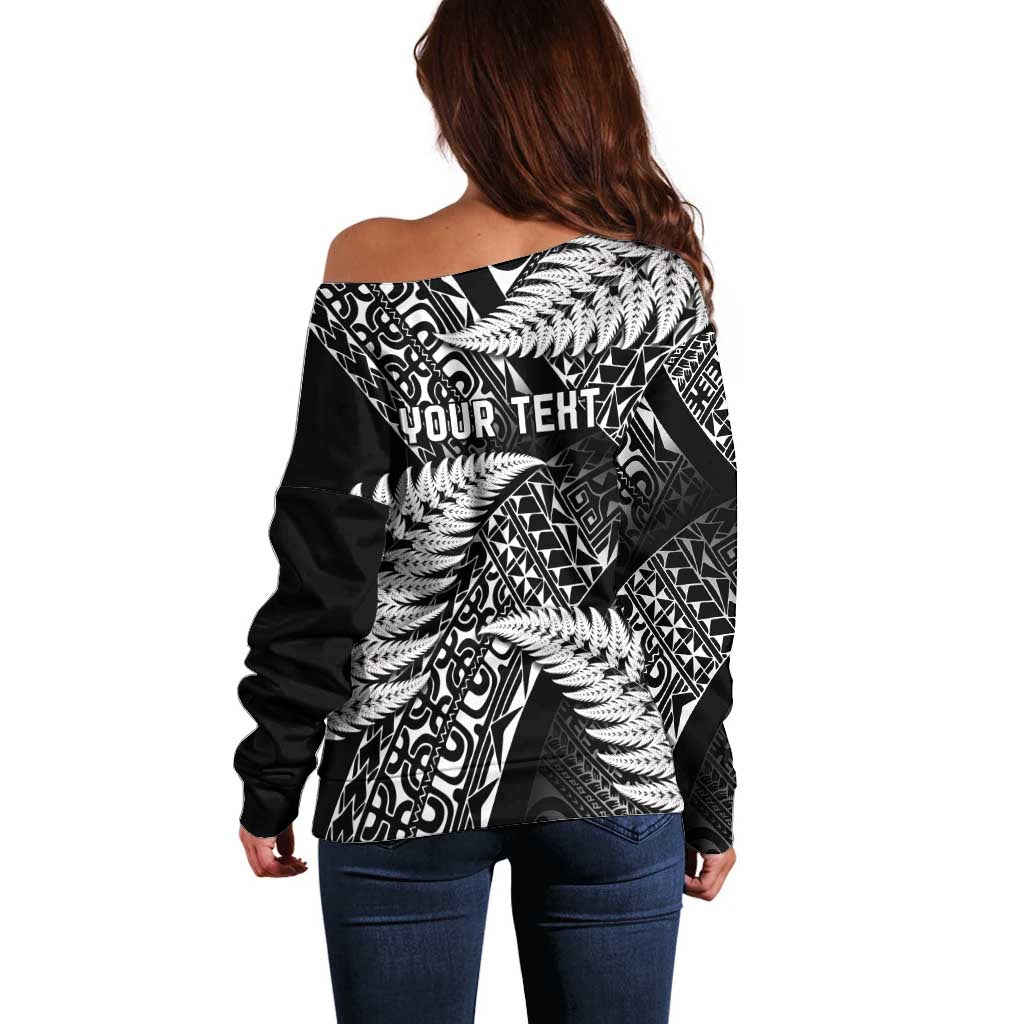 New Zealand Rugby Pacific Personalised Off Shoulder Sweater All Black Maori Pasifika Fern Pattern