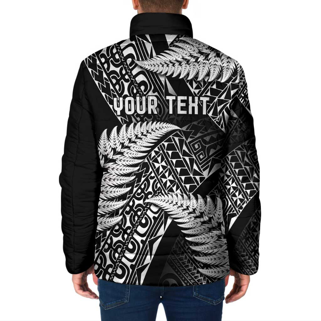 New Zealand Rugby Pacific Personalised Padded Jacket All Black Maori Pasifika Fern Pattern - Polynesian Pride