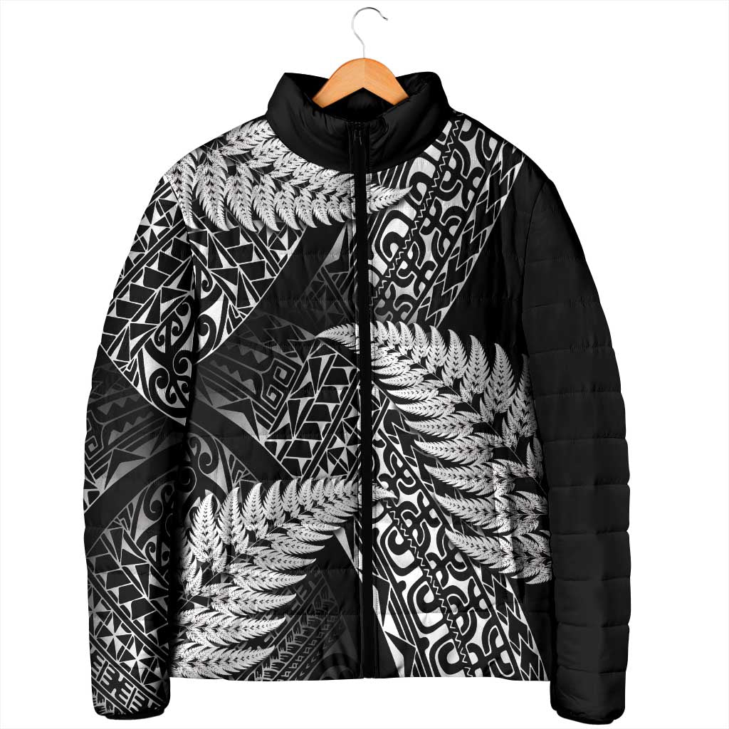 New Zealand Rugby Pacific Personalised Padded Jacket All Black Maori Pasifika Fern Pattern - Polynesian Pride