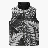 New Zealand Rugby Pacific Personalised Sleeveless Puffer Jacket All Black Maori Pasifika Fern Pattern - Polynesian Pride