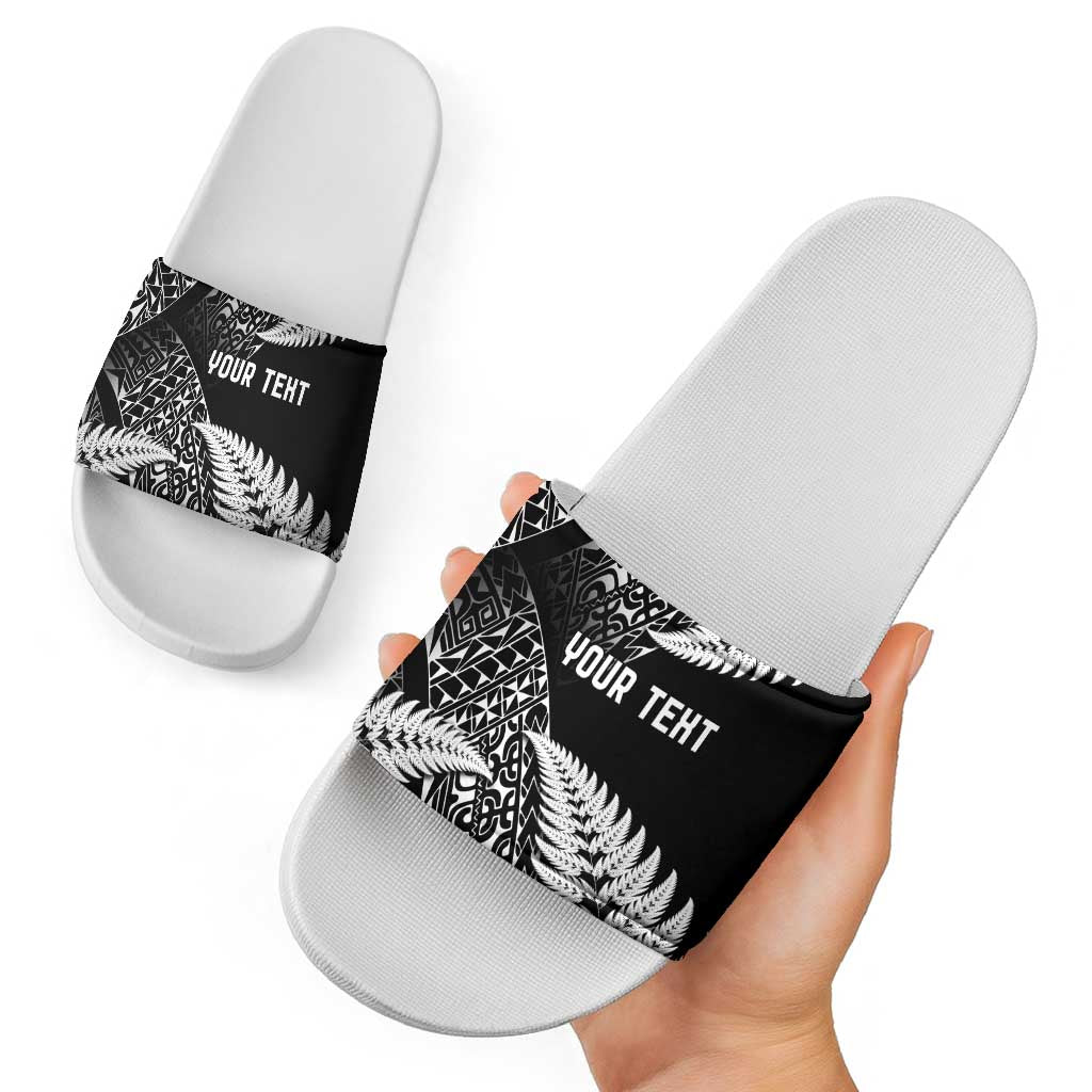 New Zealand Rugby Pacific Personalised Slide Sandals All Black Maori Pasifika Fern Pattern - Polynesian Pride