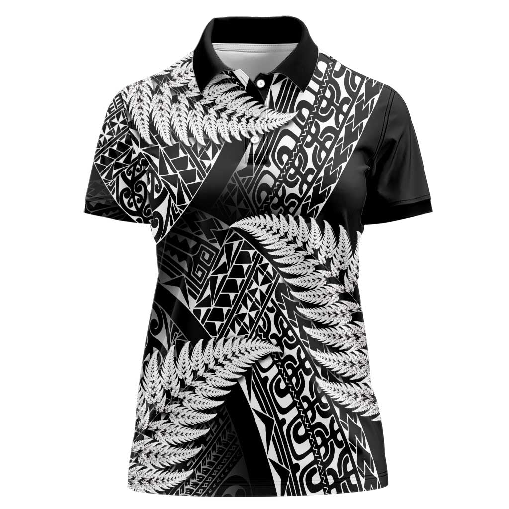 New Zealand Rugby Pacific Personalised Women Polo Shirt All Black Maori Pasifika Fern Pattern