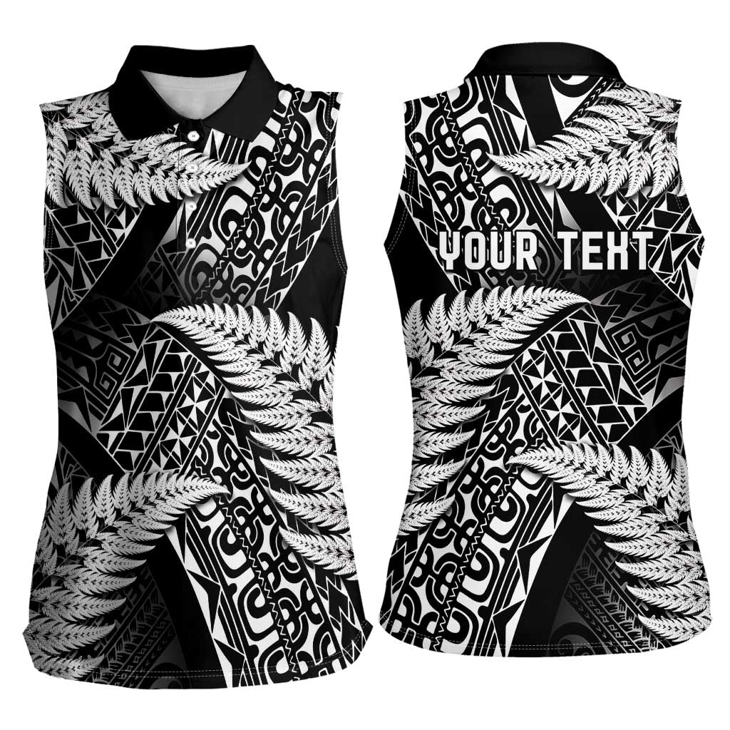 New Zealand Rugby Pacific Personalised Women Sleeveless Polo Shirt All Black Maori Pasifika Fern Pattern