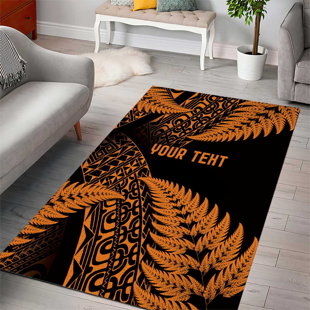 New Zealand Rugby Pacific Personalised Area Rug All Gold Maori Pasifika Fern Pattern