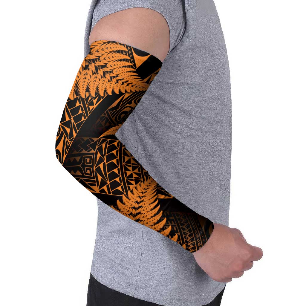 New Zealand Rugby Pacific Personalised Arm Sleeves All Gold Maori Pasifika Fern Pattern - Polynesian Pride