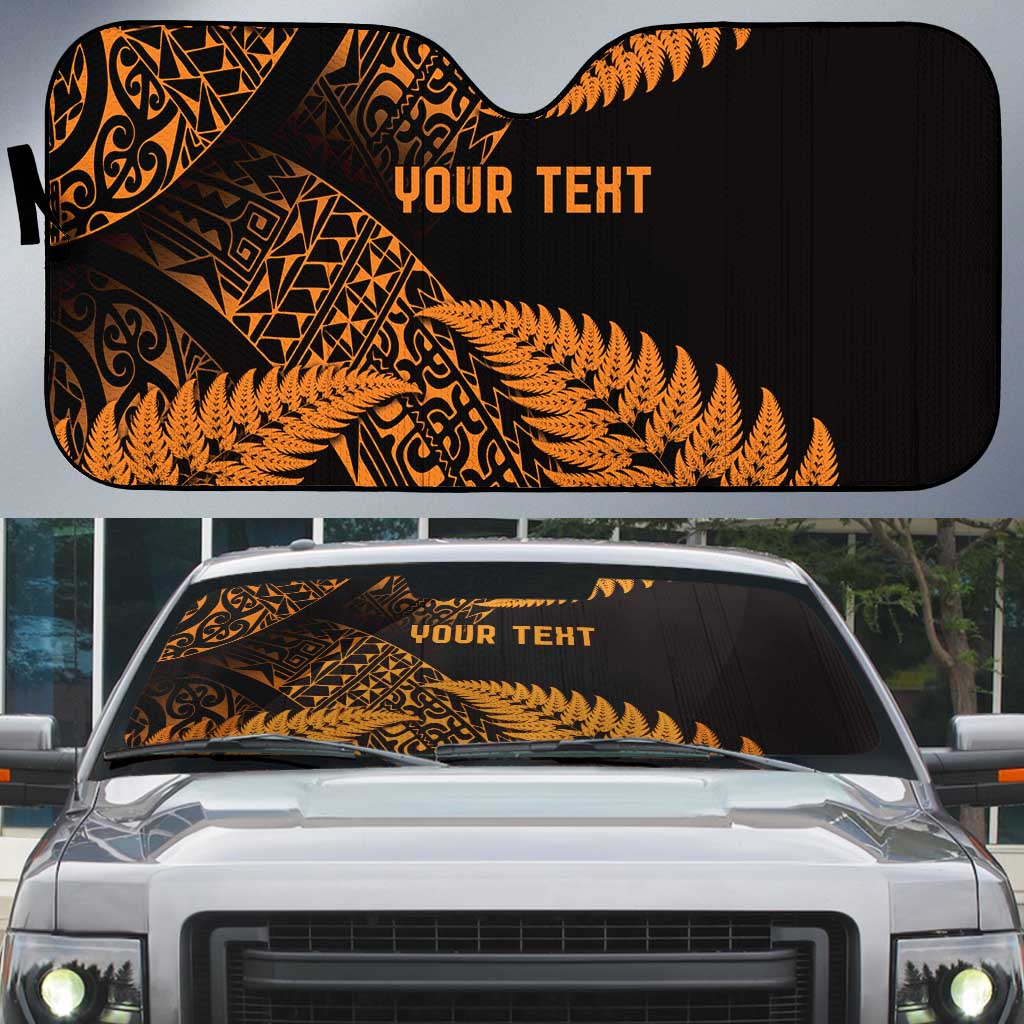 New Zealand Rugby Pacific Personalised Auto Sun Shade All Gold Maori Pasifika Fern Pattern LT9 Gold - Polynesian Pride