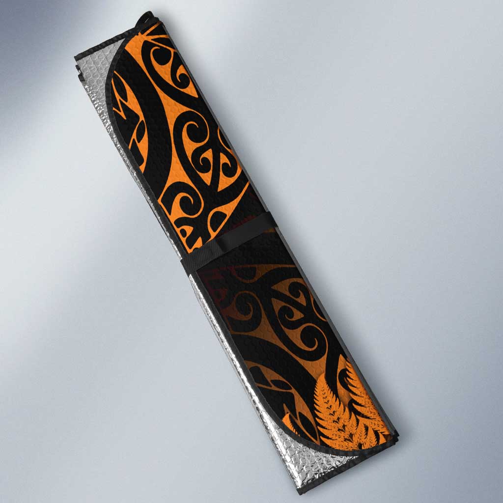 New Zealand Rugby Pacific Personalised Auto Sun Shade All Gold Maori Pasifika Fern Pattern LT9 - Polynesian Pride