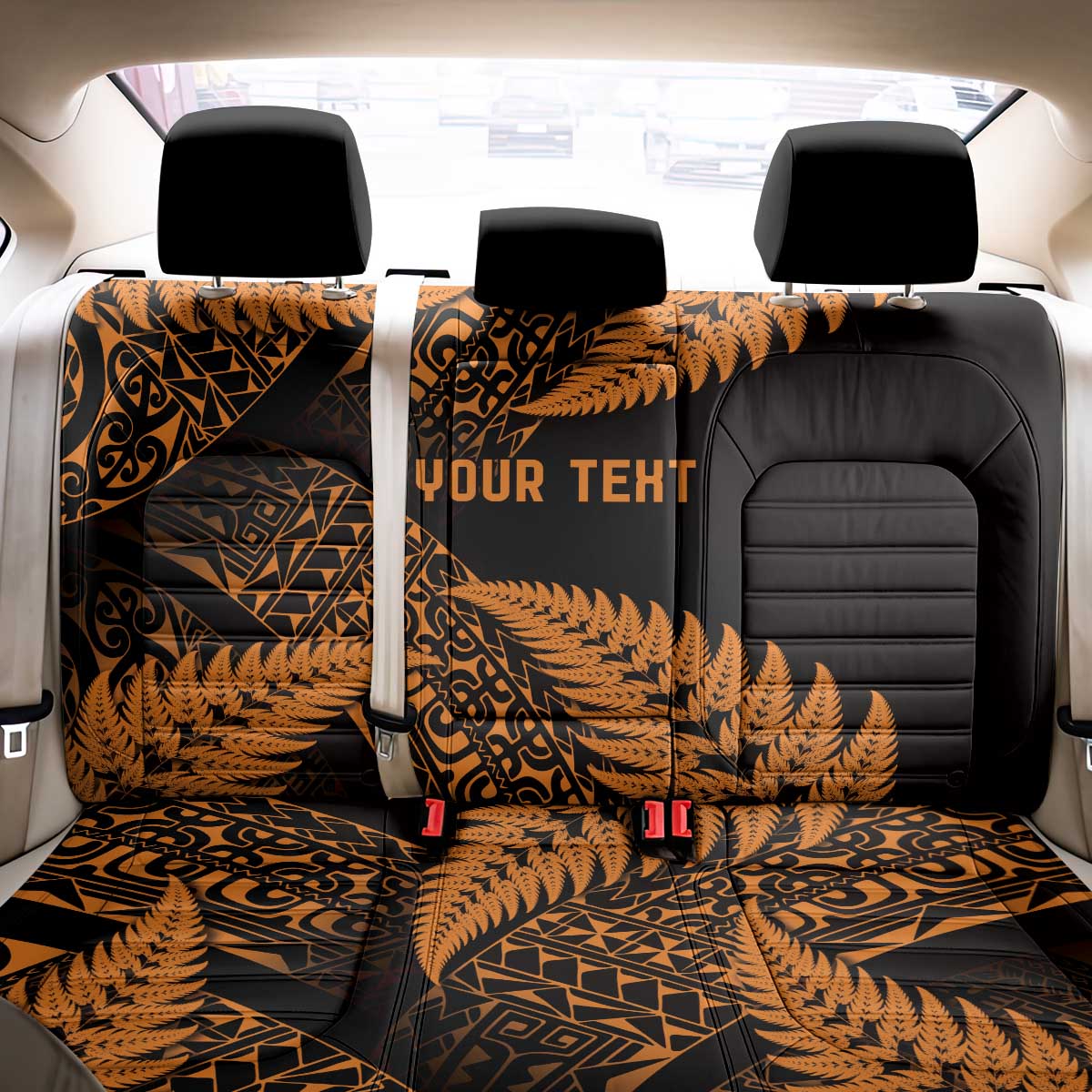 New Zealand Rugby Pacific Personalised Back Car Seat Cover All Gold Maori Pasifika Fern Pattern