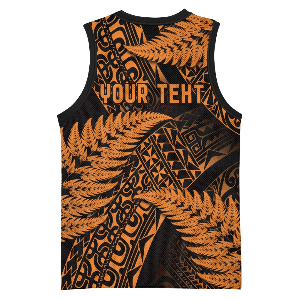 New Zealand Rugby Pacific Personalised Basketball Jersey All Gold Maori Pasifika Fern Pattern - Polynesian Pride
