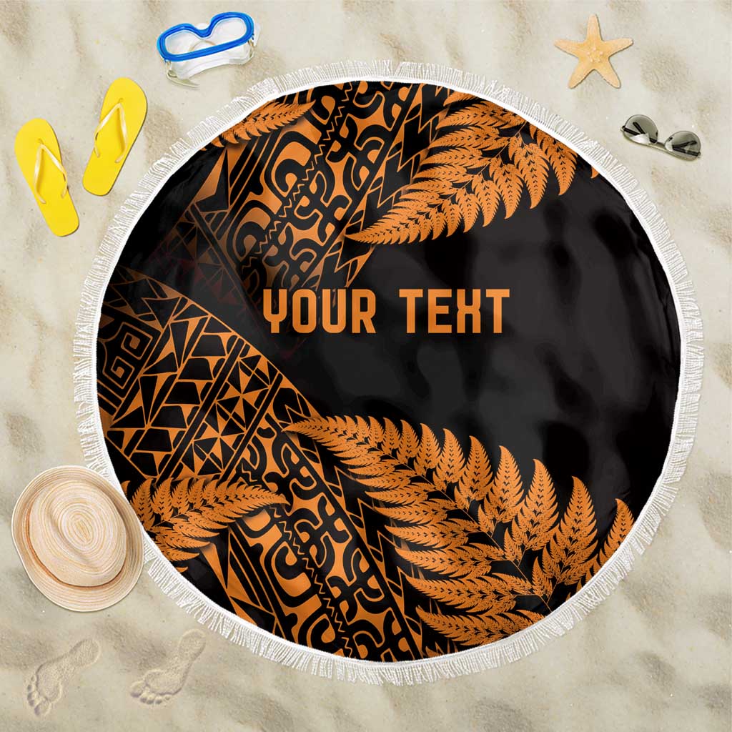 New Zealand Rugby Pacific Personalised Beach Blanket All Gold Maori Pasifika Fern Pattern