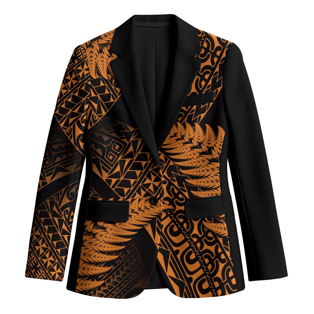 New Zealand Rugby Pacific Personalised Blazer All Gold Maori Pasifika Fern Pattern - Polynesian Pride