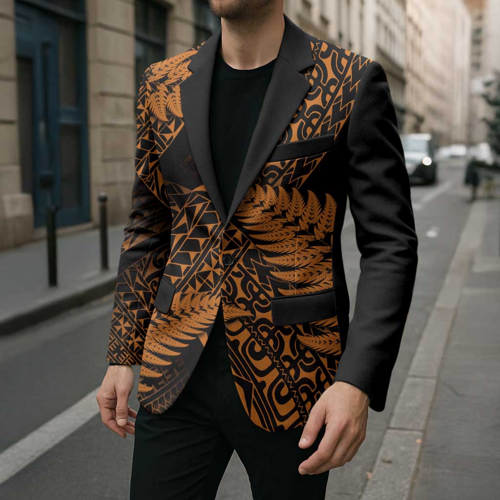 New Zealand Rugby Pacific Personalised Blazer All Gold Maori Pasifika Fern Pattern - Polynesian Pride