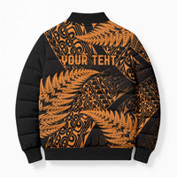 New Zealand Rugby Pacific Personalised Bomber Puffer Jacket All Gold Maori Pasifika Fern Pattern - Polynesian Pride