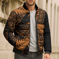 New Zealand Rugby Pacific Personalised Bomber Puffer Jacket All Gold Maori Pasifika Fern Pattern - Polynesian Pride
