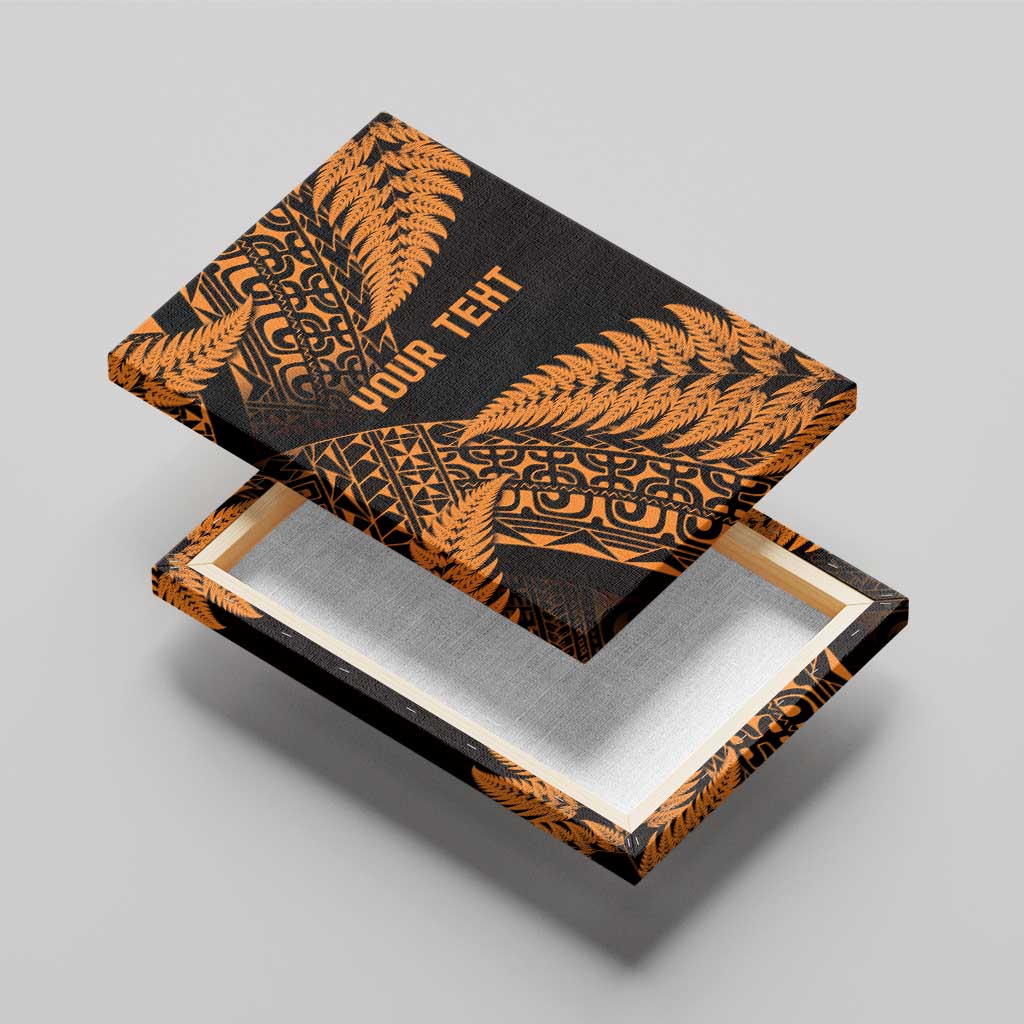 New Zealand Rugby Pacific Personalised Canvas Wall Art All Gold Maori Pasifika Fern Pattern
