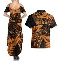 New Zealand Rugby Pacific Personalised Couples Matching Summer Maxi Dress and Hawaiian Shirt All Gold Maori Pasifika Fern Pattern