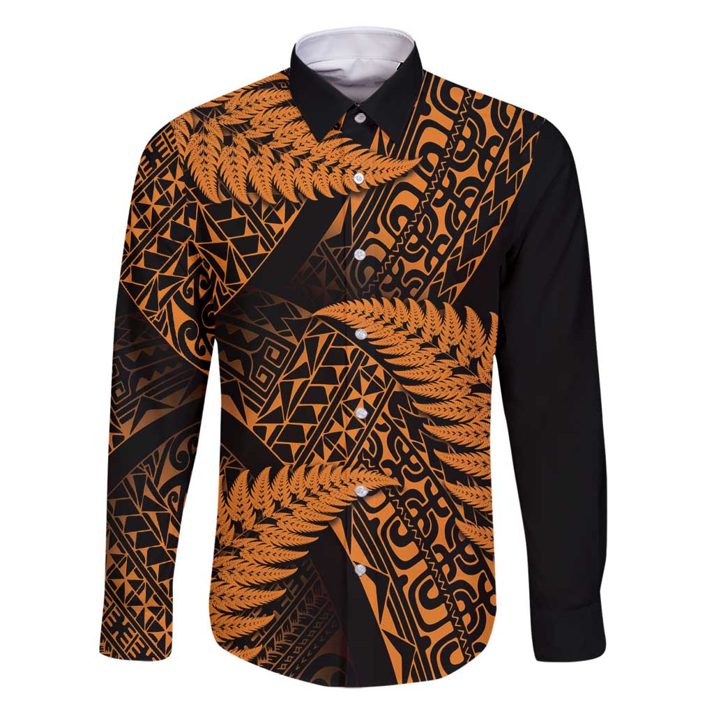 New Zealand Rugby Pacific Personalised Family Matching Long Sleeve Bodycon Dress and Hawaiian Shirt All Gold Maori Pasifika Fern Pattern