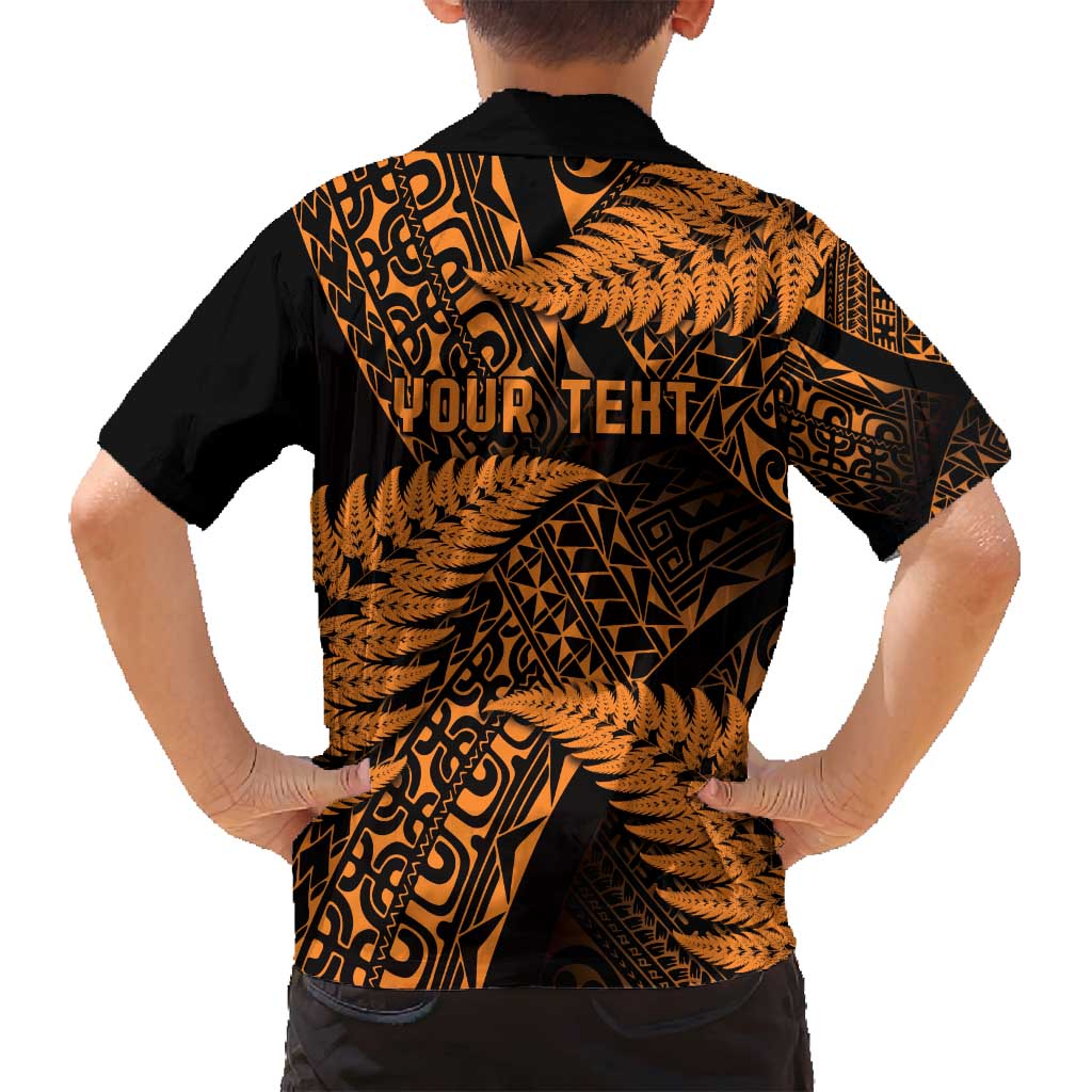 New Zealand Rugby Pacific Personalised Family Matching Off Shoulder Short Dress and Hawaiian Shirt All Gold Maori Pasifika Fern Pattern