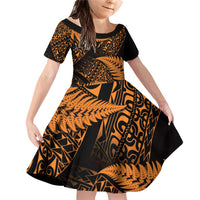 New Zealand Rugby Pacific Personalised Family Matching Off Shoulder Short Dress and Hawaiian Shirt All Gold Maori Pasifika Fern Pattern